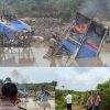 Dua Rakit Tambang Emas Ilegal di Sungai Batang Potai di Bakar Polsek Kampar Kiri Hilir 